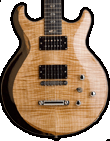 Honduran Mahogany bookmatched body, carved B.C. flamed Maple top featuring a custom Indian Ebony bevel